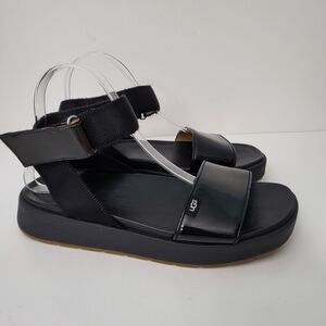 UGG Lennox Sandals Womens 8.5 Black Ankle Strap Patent Leather